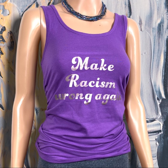 Make Racism Wrong Again womens medium NEW tank top cotton stretch Next Level - Picture 2 of 3